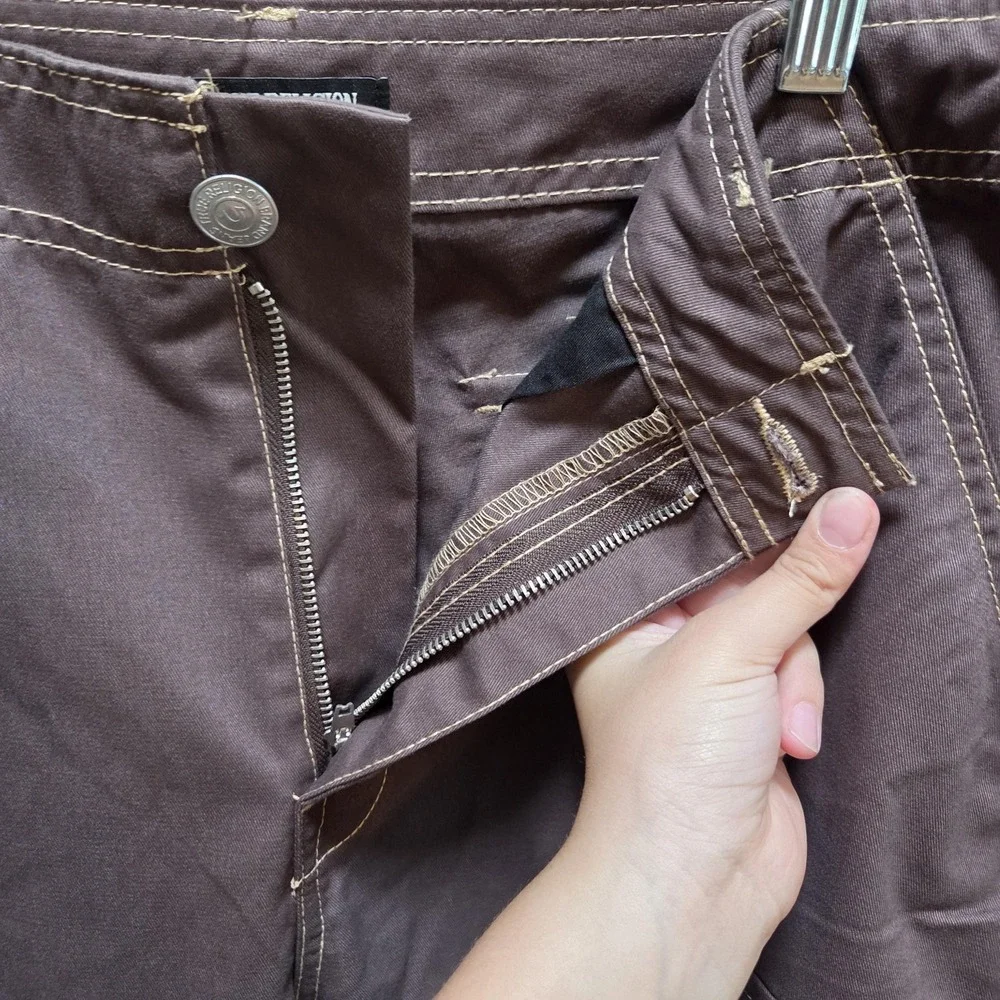 True Religion Cargo Pants Mens 36x32 Brown Relaxed Fit Embroidered Logo Pockets
